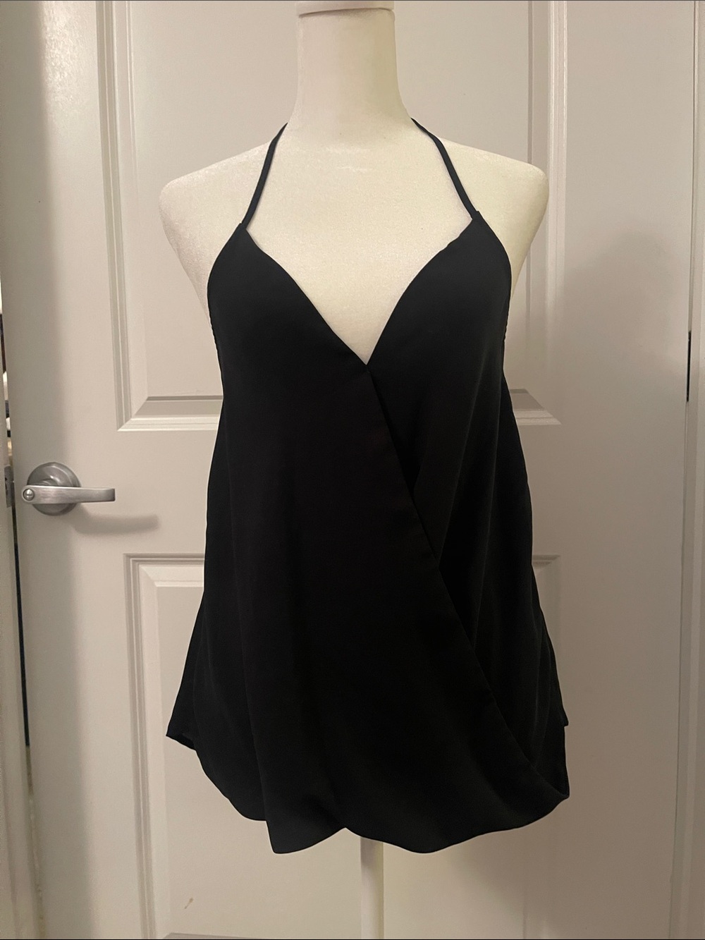 Abbeline Black Halter Wrap-Style Camisole Top
